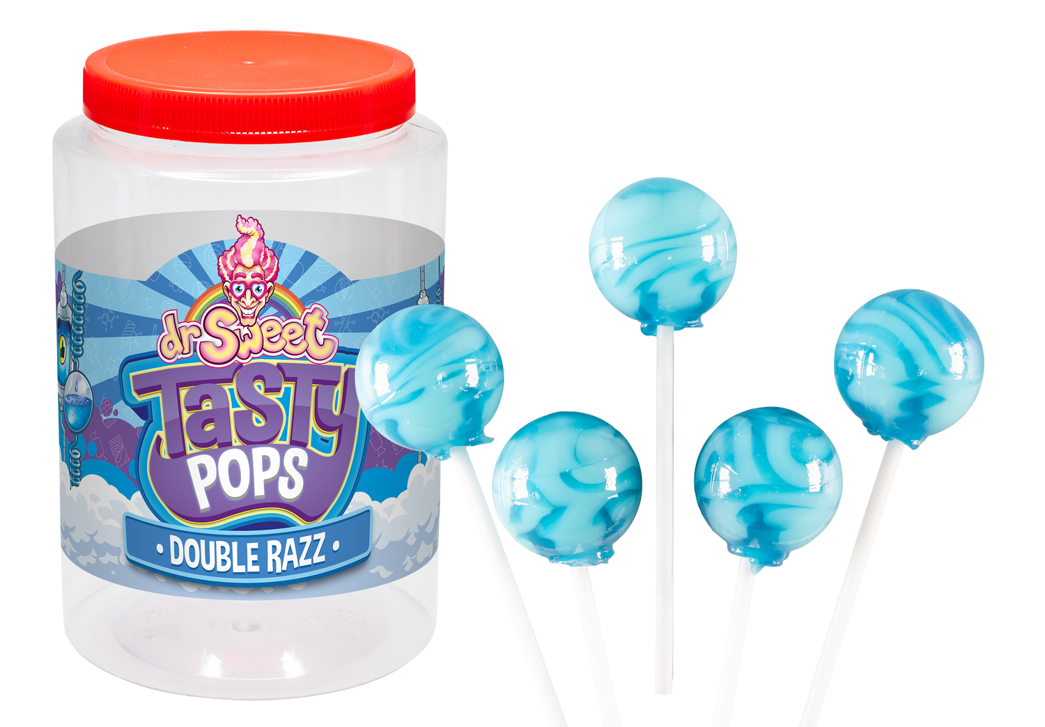 Dr. Sweet Tasty Pop Double Razz 70 stuks