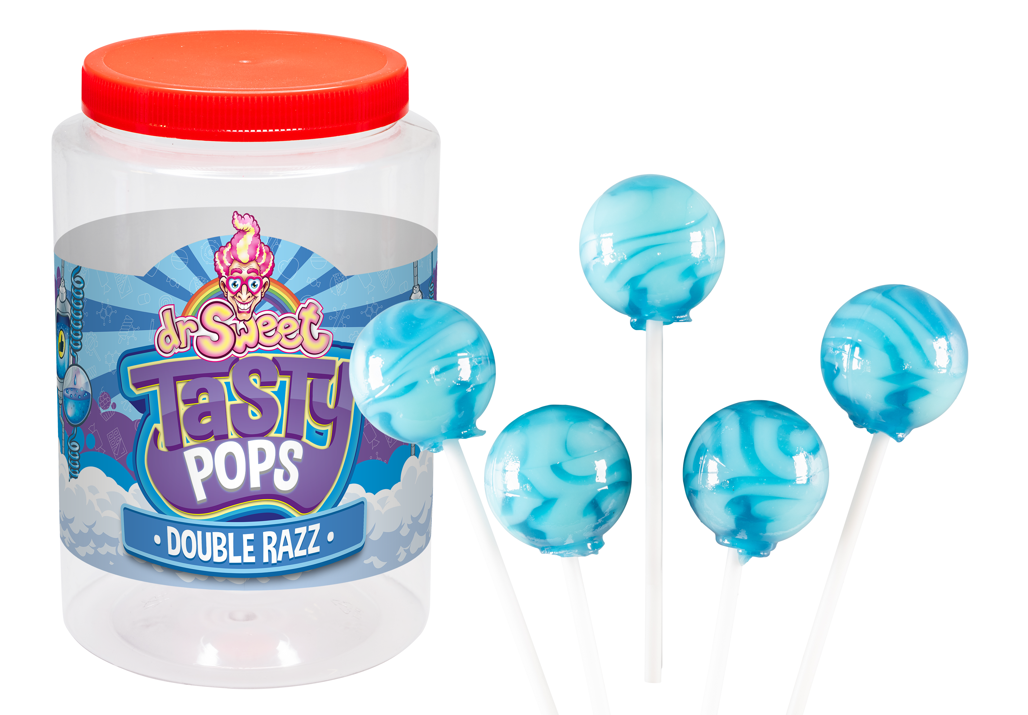 Dr. Sweet Tasty Pop Double Razz 70 stuks