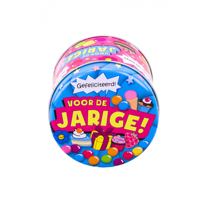 Gevulde Snoepblikjes - Jarige en 250 Gram