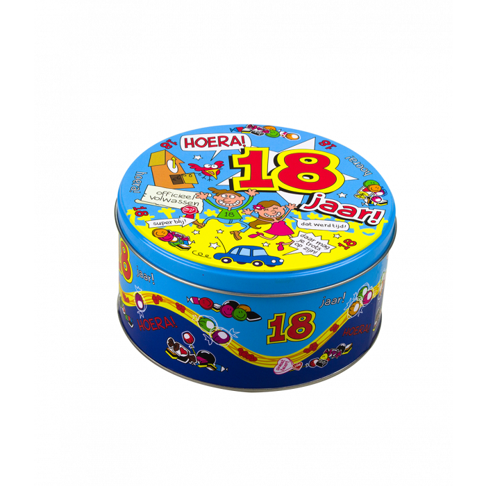 Gefüllte Süßigkeitendose 18 Jahre und 500 Gramm