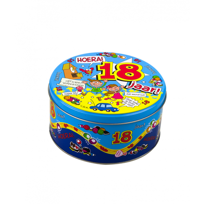 Gefüllte Süßigkeitendose 18 Jahre und 500 Gramm