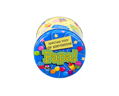 Gefüllte Bonbondosen und Papa und 250 Gramm